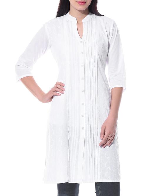 white cotton straight kurta - 10363765 - Very Small Image - 1