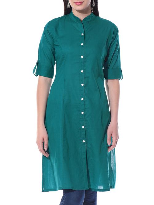 green cotton kurta - 10363790 - Very Small Image - 1