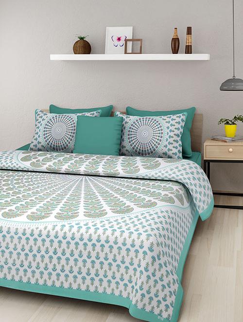 cotton jaipuri traditional double bedsheet with 2 pillwo cover - 10364286 - Very Small Image - 1