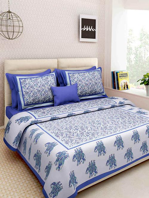 cotton jaipuri traditional double bedsheet with 2 pillwo cover - 10364298 - Very Small Image - 1
