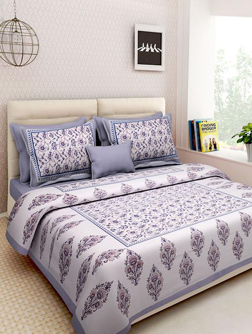 cotton jaipuri traditional double bedsheet with 2 pillwo cover - 10364307 - Very Small Image - 1