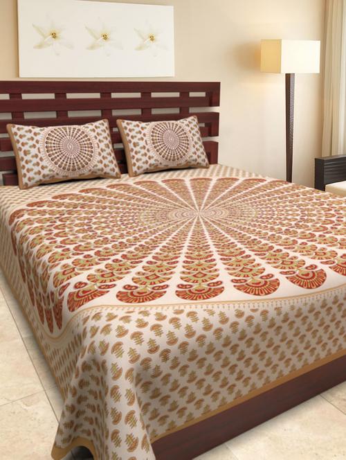 cotton jaipuri traditional double bedsheet with 2 pillwo cover - 10364324 - Very Small Image - 1