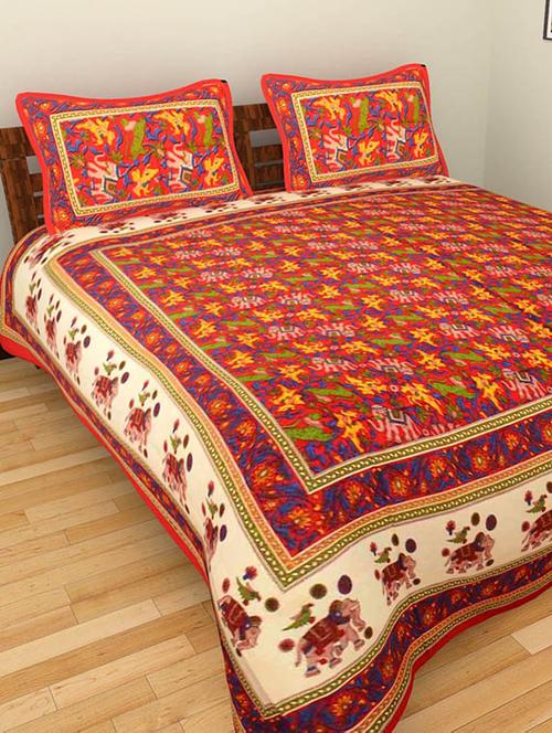cotton jaipuri traditional double bedsheet with 2 pillwo cover - 10364355 - Very Small Image - 1