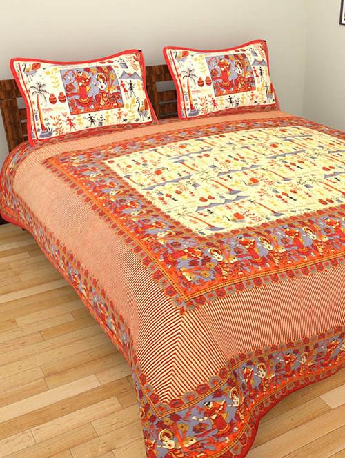 cotton jaipuri traditional double bedsheet with 2 pillwo cover - 10364356 - Very Small Image - 1