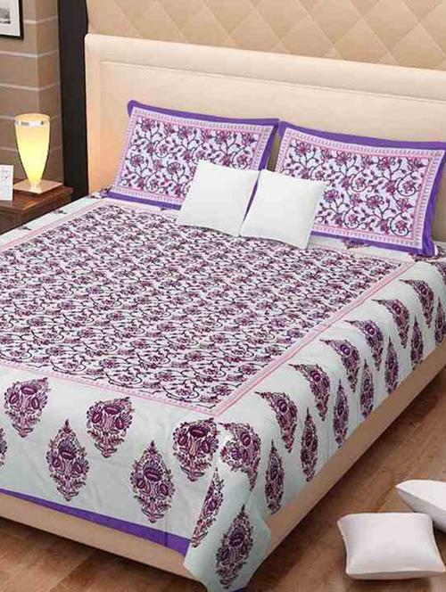 cotton jaipuri traditional double bedsheet with 2 pillwo cover - 10364376 - Very Small Image - 1