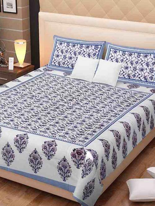 cotton jaipuri traditional double bedsheet with 2 pillwo cover - 10364380 - Very Small Image - 1