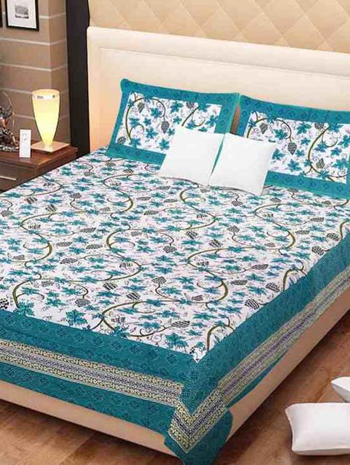 cotton jaipuri traditional double bedsheet with 2 pillwo cover - 10364381 - Very Small Image - 1