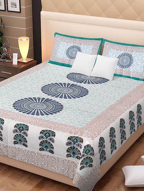 cotton jaipuri traditional double bedsheet with 2 pillwo cover - 10364390 - Very Small Image - 1