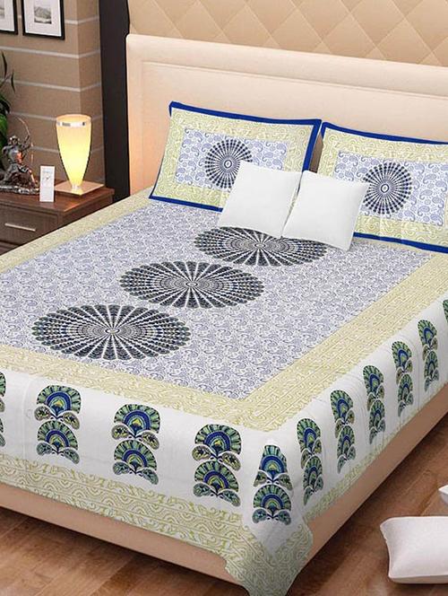 cotton jaipuri traditional double bedsheet with 2 pillwo cover - 10364394 - Very Small Image - 1