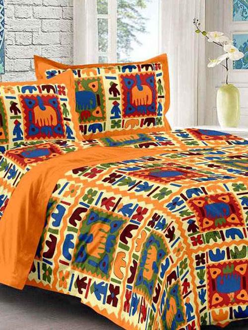 cotton jaipuri traditional double bedsheet with 2 pillwo cover - 10364397 - Very Small Image - 1