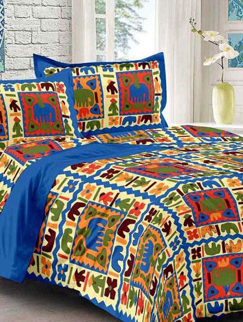 cotton jaipuri traditional double bedsheet with 2 pillwo cover - 10364398 - Very Small Image - 1