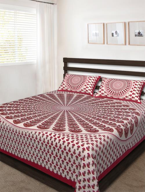 cotton jaipuri traditional double bedsheet with 2 pillwo cover - 10364404 - Very Small Image - 1