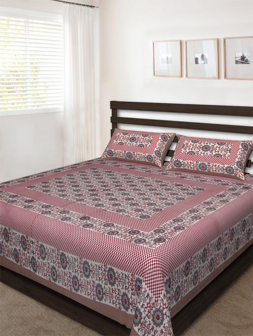 cotton jaipuri traditional double bedsheet with 2 pillwo cover - 10364410 - Very Small Image - 1