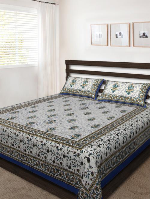 cotton jaipuri traditional double bedsheet with 2 pillwo cover - 10364416 - Very Small Image - 1
