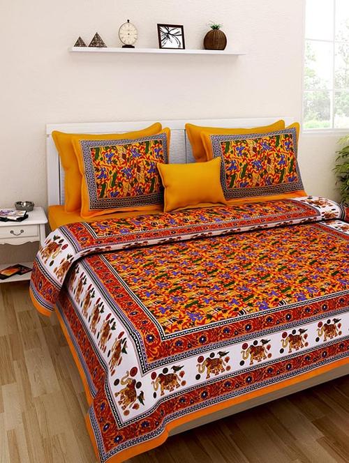 cotton jaipuri traditional double bedsheet with 2 pillwo cover - 10364425 - Very Small Image - 1