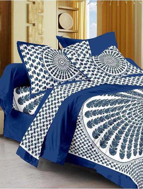cotton jaipuri traditional double bedsheet with 2 pillwo cover - 10364428 - Very Small Image - 1