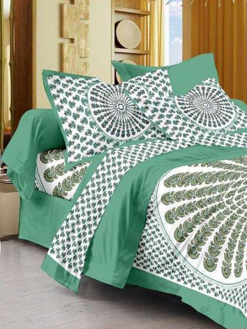 cotton jaipuri traditional double bedsheet with 2 pillwo cover - 10364429 - Very Small Image - 1