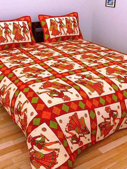cotton jaipuri traditional double bedsheet with 2 pillwo cover - 10364437 - Very Small Image - 1