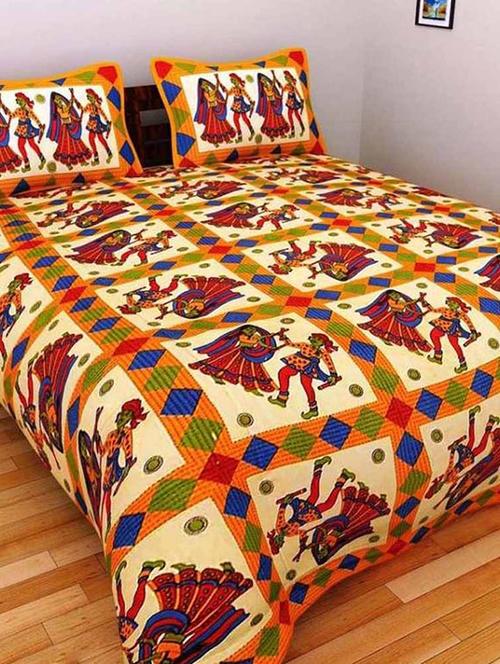 cotton jaipuri traditional double bedsheet with 2 pillwo cover - 10364438 - Very Small Image - 1