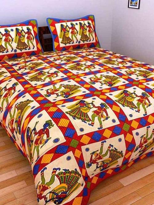 cotton jaipuri traditional double bedsheet with 2 pillwo cover - 10364439 - Very Small Image - 1