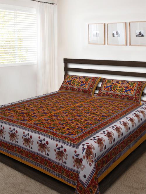 cotton jaipuri traditional double bedsheet with 2 pillwo cover - 10364441 - Very Small Image - 1