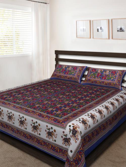 cotton jaipuri traditional double bedsheet with 2 pillwo cover - 10364442 - Very Small Image - 1