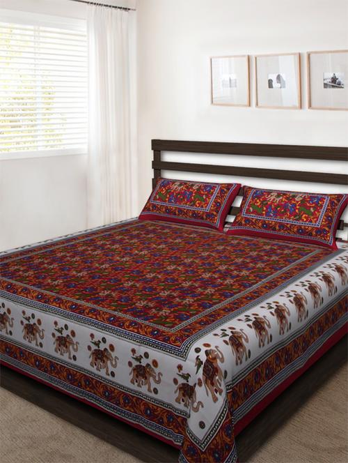 cotton jaipuri traditional double bedsheet with 2 pillwo cover - 10364443 - Very Small Image - 1