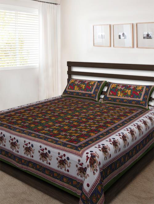 cotton jaipuri traditional double bedsheet with 2 pillwo cover - 10364444 - Very Small Image - 1