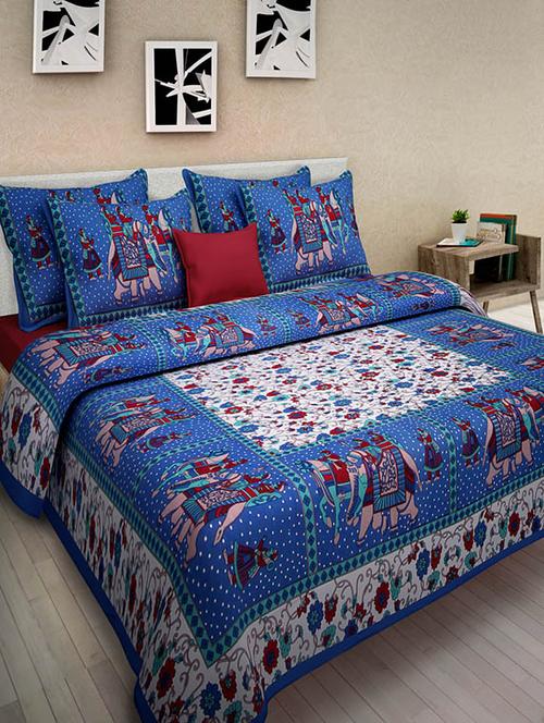 cotton jaipuri traditional double bedsheet with 2 pillwo cover - 10364459 - Very Small Image - 1