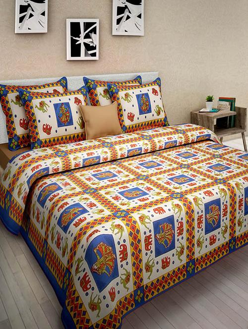 cotton jaipuri traditional double bedsheet with 2 pillwo cover - 10364463 - Very Small Image - 1