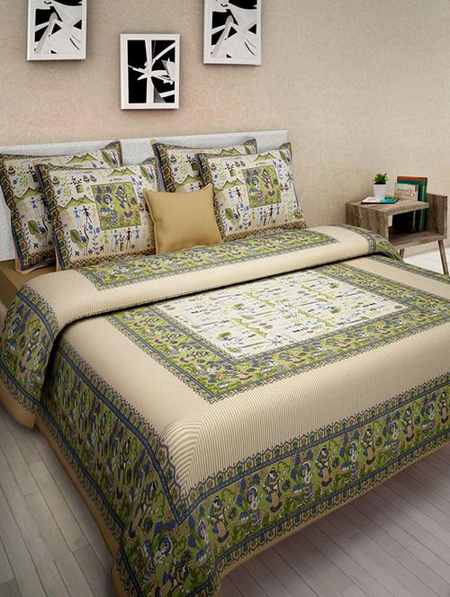 cotton jaipuri traditional double bedsheet with 2 pillwo cover - 10364465 - Very Small Image - 1