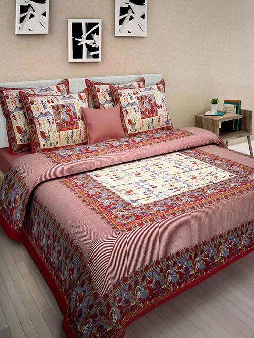 cotton jaipuri traditional double bedsheet with 2 pillwo cover - 10364466 - Very Small Image - 1