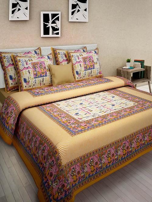 cotton jaipuri traditional double bedsheet with 2 pillwo cover - 10364468 - Very Small Image - 1