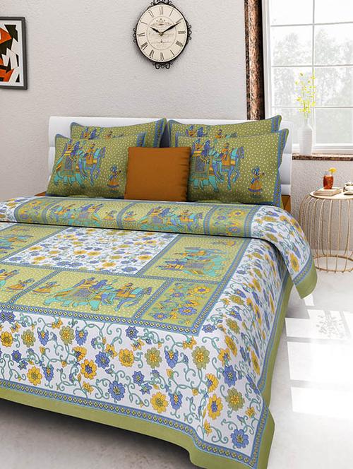 cotton jaipuri traditional double bedsheet with 2 pillwo cover - 10364484 - Very Small Image - 1