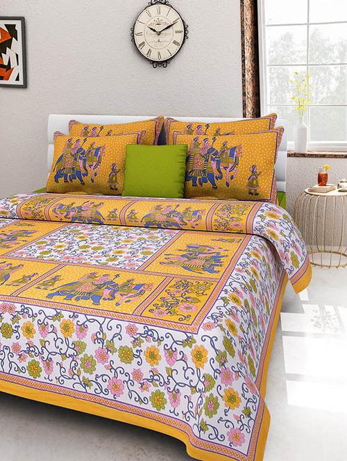 cotton jaipuri traditional double bedsheet with 2 pillwo cover - 10364485 - Very Small Image - 1