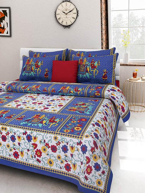 cotton jaipuri traditional double bedsheet with 2 pillwo cover - 10364486 - Very Small Image - 1