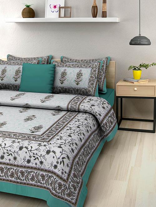 cotton jaipuri traditional double bedsheet with 2 pillwo cover - 10364490 - Very Small Image - 1