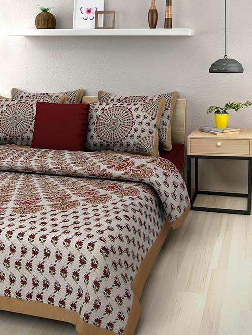 cotton jaipuri traditional double bedsheet with 2 pillwo cover - 10364493 - Very Small Image - 1