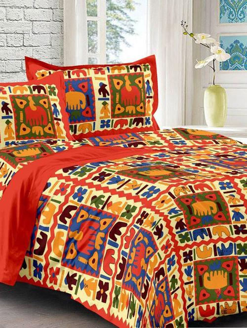 cotton jaipuri traditional double bedsheet with 2 pillwo cover - 10364498 - Very Small Image - 1