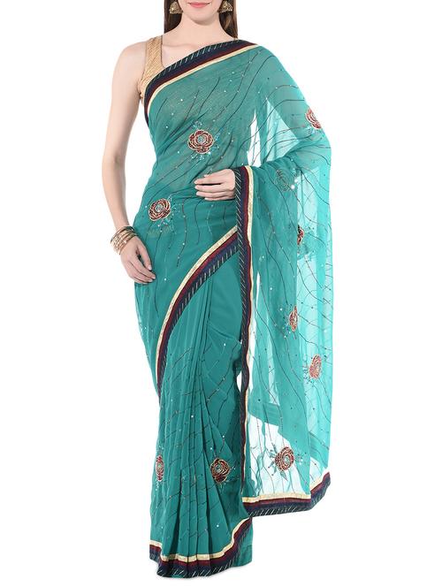 Xclusive Chhabra by Puneet sea green embroidered and sequined georgette saree - 10366374 - Very Small Image - 1