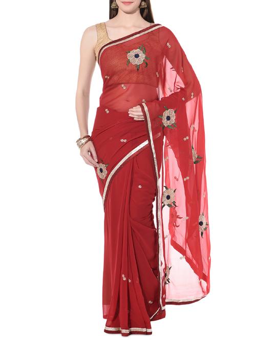xclusive chhabra by puneet maroon embroidered and sequined georgette saree - 10366390 - Very Small Image - 1