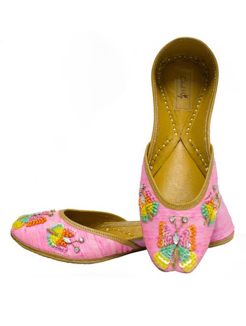 coral haze light pink hand embroidered and sequined silk handcrafted jutis - 10366984 - Very Small Image - 1