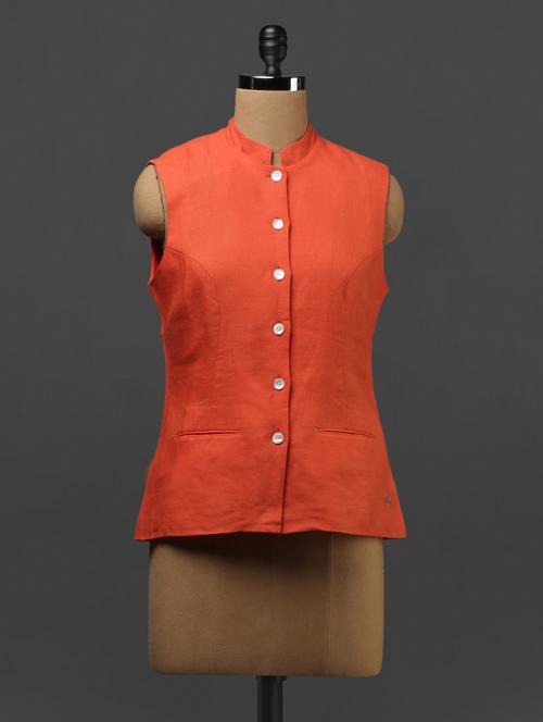 sleeveless linen nehru jacket - 1036994 - Very Small Image - 1
