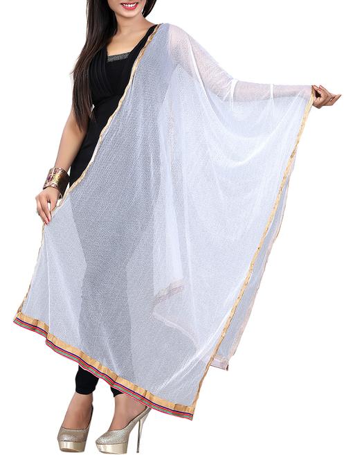 white cotton lycra dupatta - 10373765 - Very Small Image - 1