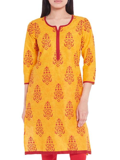 yellow printed straight kurta - 10375349 - Very Small Image - 1