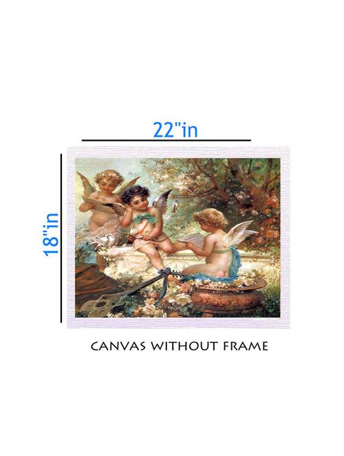 canvas 3 angel baby painting without frame + silver plated rs.1000 replica note - 10376622 - Very Small Image - 1