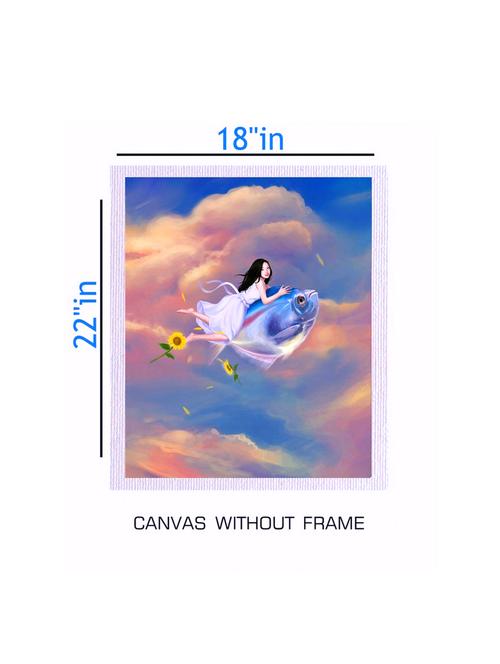 canvas girl fish painting without frame + silver plated rs.1000 replica note - 10376630 - Very Small Image - 1