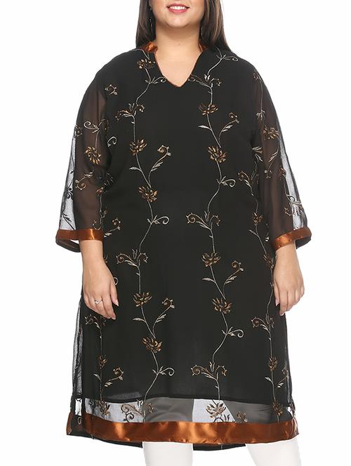 black poly georgette kurta - 10379727 - Very Small Image - 1