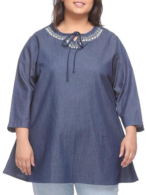 blue polyester plus tunic - 10379745 - Very Small Image - 1