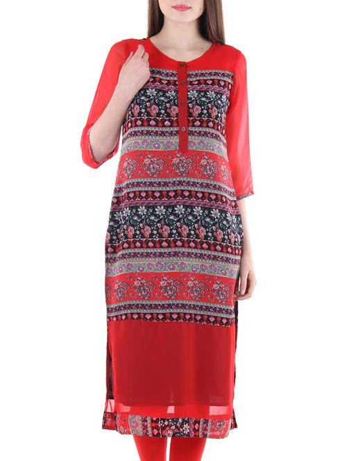 red,black georgette kurta - 10381059 - Very Small Image - 1